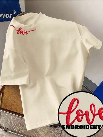 Claim Dot Sueños de Los Ángeles, estilo retro americano de California, cuello bordado en rojo, minimalista elegante, camiseta casual unisex