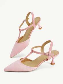 CUCCOO CHICEST Women ShoesT Sub-Belt Design Sense Single Shoes Cherry Blossom Powder Woven Pattern Pointed Kitten Heel Empty Single Shoes - Pink - View 11