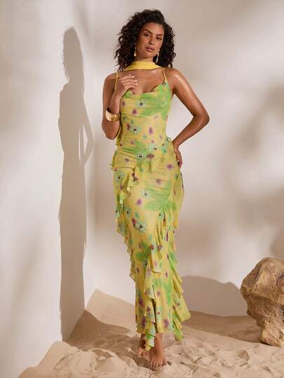 Opulessa 女士不对称下摆吊带连衣裙，适合春夏度假穿着