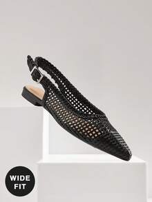 SHUZIA 女士宽楦优雅钩编PU皮露跟穆勒鞋 - 黑色 - 查看 1