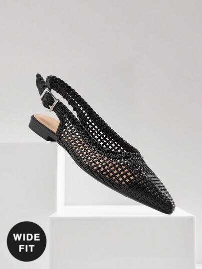 SHUZIA 女士宽楦优雅钩编PU皮露跟穆勒鞋