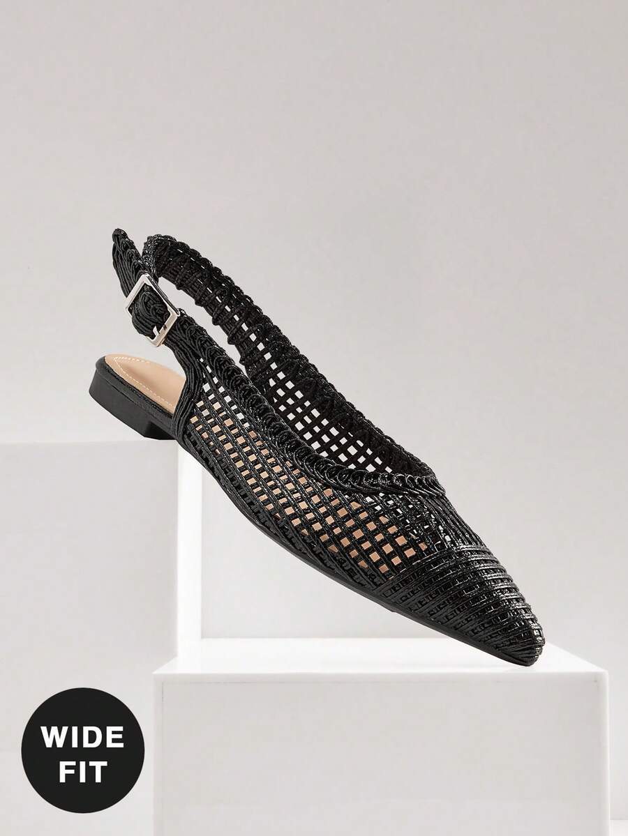 SHUZIA 女士宽楦优雅钩编PU皮露跟穆勒鞋 - 黑色 - 查看 1