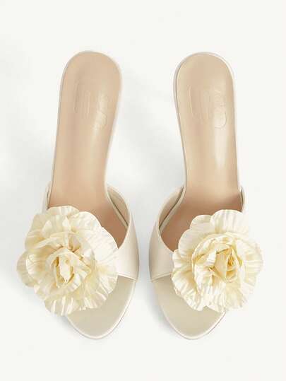 CUCCOO CHICEST Giày nữ, Sandal cao gót nữ, Mẫu mới mùa xuân hè, Thanh lịch, Trang trí hoa 3D, Mũi nhọn, Gót mỏng, Miệng giày nhẹ, Chất liệu satin, Màu be, Thanh lịch, Dự tiệc, Cưới, Giày phù dâu, Giày đi làm hàng ngày, Giày hẹn hò, Đa năng cho nữ