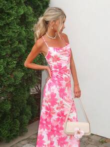 Sydney Algeri Robe ajustée à imprimé floral décontracté avec bretelles réglables, convenant pour les vacances d'été. Robe d'été moulante pour femmes, adaptée pour les sorties, robe chic pour soirée - Multicolore - Voir 6