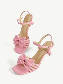 CUCCOO CHICEST Giày sandal màu hồng nữ tính với nơ lớn, thiết kế quai chéo, gót vuông, giày đa năng cho mùa hè và hẹn hò. - Hồng - Xem 4