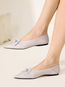 CUCCOO CHICEST 尖头低帮山茶花平底舒适百搭时尚软底优雅仙女平底鞋杏色女鞋 - 杏色 - 查看 4