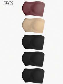 SHAPORA 2026 Hot Selling Women's Fashionable & Comfortable Minimalist Solid Color High Quality Seamless Camisole Bra 5-Pack - Multicolor - View 3