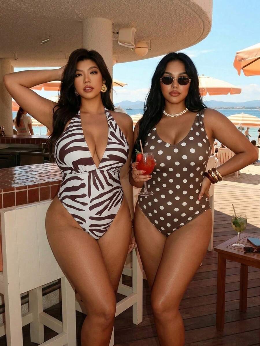 Auralis Plus Size Women White Zebra Print Deep V Neck One-Piece Swimwear,Summer Beach Vacation Holiday Outfits Bathing Suits Maiôs