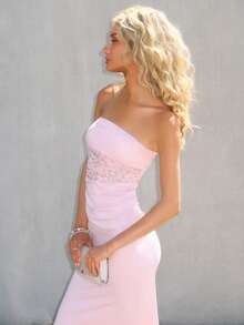 Sydney Algeri 甜美粉色蕾丝吊带美人鱼下摆长裙，女款，春夏 - 粉色 - 查看 4