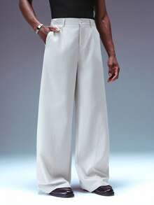 STYNVO Men's Solid Color Pleated Wide Leg Loose Casual Pants - Apricot - View 5