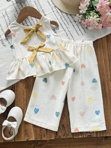 Baby Girl Baby Girl Casual Comfortable Floral Pattern Contrast Color Bow T-Shirt Set - Multicolor - View 5