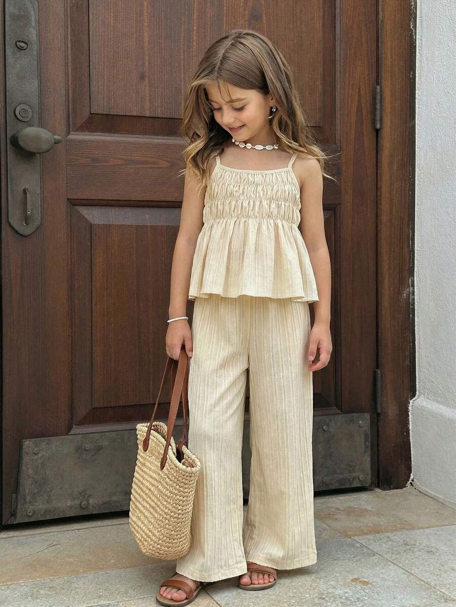 Emery Rose Kids Emery Rose Kids Bộ đồ 2 món cho bé gái: Áo không tay và quần dài màu vàng nhạt. - Màu xanh lam - Xem 1