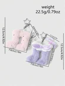 ROMWE Kawaii Bộ 2 móc khóa hình hoạt hình dễ thương, tinh tế, mềm mại, đáng yêu, cao cấp, thuộc series lễ hội âm nhạc, màu tím + hồng, in hình ngôi sao hai mặt, nơ vải, cánh thiên thần bông xốp, biểu tượng âm thanh, acrylic hai màu kẻ caro, kim tuyến lấp lánh, thích hợp làm móc khóa túi xách, bộ kết hợp, phù hợp cho phụ nữ, bé gái, chị em gái, bạn gái, dùng hàng ngày, quà tặng ngày lễ. - Nhiều màu - 7 - Xem 3