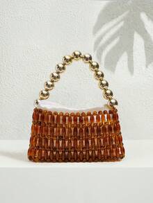 SHECARRY Bolsos de mano para damas, bolsos con cuentas exquisitos para fiestas y vacaciones - Café - Ver 2