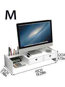 1pc Sturdy Multifunctional Desktop Monitor Stand Riser With Storage Shelf Computer Screen Holder Base Office Workstation Desk Organizer Space Saving Ergonomic For Home Office Learning Desk Study Room Supplies Adjustable For Most Monitors Home Office Must Have - White - View 8