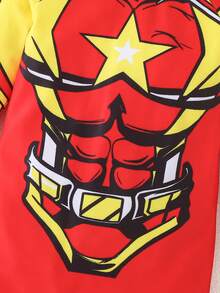 SHEIN Baby Boy/Baby Boy Mecha Pattern Red Striped Contrast Color Long Sleeve Rash Guard Swimsuit,Suitable For Vacation,Beach,Surfing,Swimwear, - Red - View 5