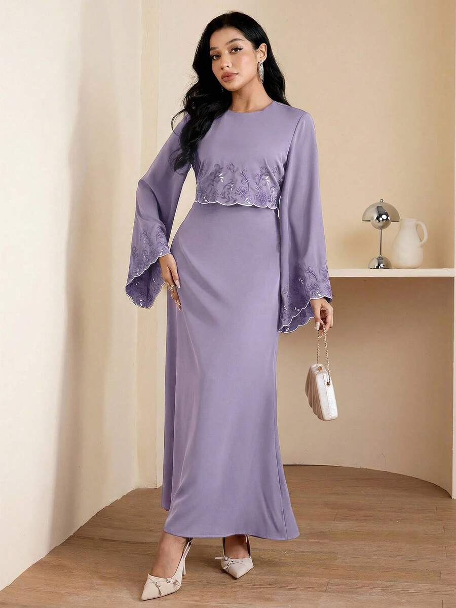 Veilorie 女士保守风格刺绣阿拉伯风连衣裙
