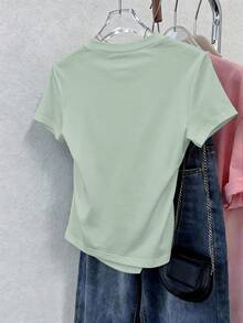 Franclia Women's Casual Tie-Front Cashew Print Short Sleeve T-Shirt - Green - View 2