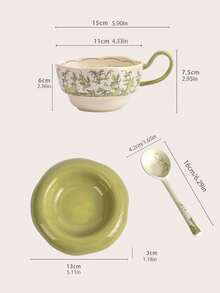 Elegant Lily Of The Valley Pattern Cup, Saucer And Spoon Set - Ideal For Coffee, Afternoon Tea And Home Use, Also A Perfect Gift For Festivals And Weddings - Multicolor - View 4