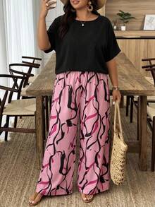 SHEIN CURVE+ Curve 尺码 US22 音乐节、海滨度假、波西米亚风两件套女士度假宽松衬衫和碎花长裤套装 夏季套装 - 彩色 - 查看 5