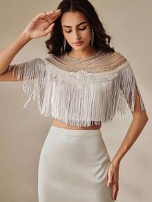 Anewsta Women's Elegant Silver Gray Vacation Fringe Blouse - Grey - View 6
