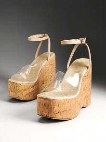 Solezae Sandal đế xuồng quai ngang mắt cá chân trong suốt tối giản dành cho nữ - Trong sáng - Xem 7