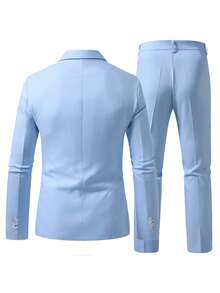 Manfinity Mode Bộ vest nam cổ ve lật, cài khuy đơn - Màu xanh nhạt - Xem 2
