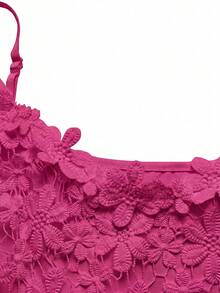 Rometta Plus Size Women's Fashionable Lace Strap Bodysuit - Hot Pink - View 3