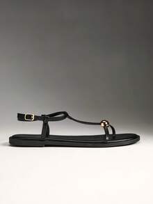 Solezae Dép xỏ ngón đế bằng quai ngang mắt cá chân tối giản, thoải mái dành cho nữ. - màu đen - Xem 3