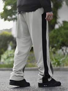 Devon Thys Men's Casual Color Block Patchwork Long Pants, Fashionable For Summer, Fall - Light Grey - View 2
