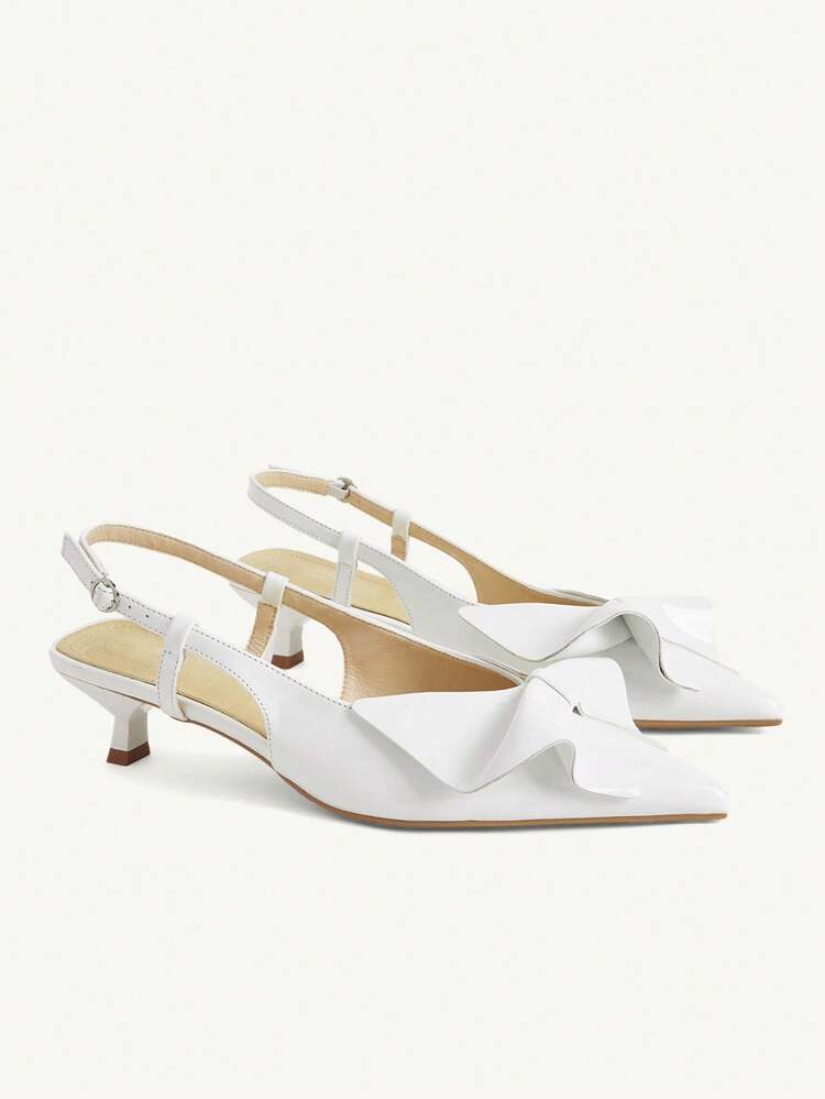 CUCCOO CHICEST Women's Shoes Spring And Summer New Pointed White Patent Leather Origami Decorative Rear Strap Empty Kitten And Afternoon Tea Wear Elegant Dating Shoes