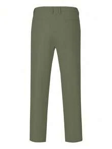 Manfinity Homme Men's Casual Solid Color Slant Pocket Folded Pleated Straight Leg Pants - Army Green - View 6