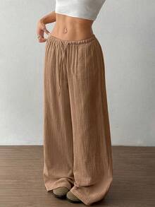 Flirla Women Casual Low-Waist Straight Leg Cotton Pants Fall Cloth For Women - Coffee Brown - View 3