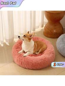 1 pieza Cama de perro de peluche largo, casa de mascotas cálida y acogedora, nido de gato transpirable para perros y gatos pequeños, medianos y grandes, cama para mascotas para dormir en interiores en todas las estaciones - Rosa - Ver 1