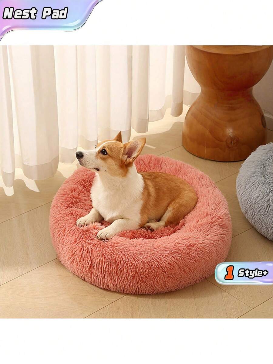 1 pieza Cama de perro de peluche largo, casa de mascotas cálida y acogedora, nido de gato transpirable para perros y gatos pequeños, medianos y grandes, cama para mascotas para dormir en interiores en todas las estaciones - Rosa - Ver 1