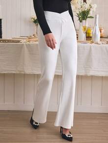 Louniche Pantalon évasé en velours côtelé épaissi, taille haute amincissante, coupe sabot décontractée pour femmes, automne/hiver - Blanc - Voir 6