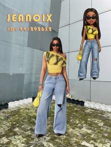 Jeanoix Quần jeans ống đứng rách nhẹ phong cách Y2K dành cho nữ. - Rửa trung bình - Xem 1