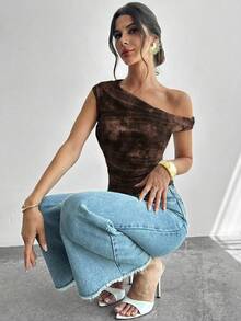 Firerie Áo croptop nữ ôm sát, bất đối xứng, xếp ly, in họa tiết hoa, thích hợp cho kỳ nghỉ biển, dã ngoại, đi làm, hẹn hò, lễ hội âm nhạc, đám cưới. - Nhiều màu - Xem 4