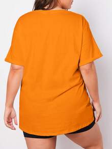 SHEIN BASICS 纯色圆领宽松休闲短袖T恤，适合夏季穿着 - 橘色 - 查看 3