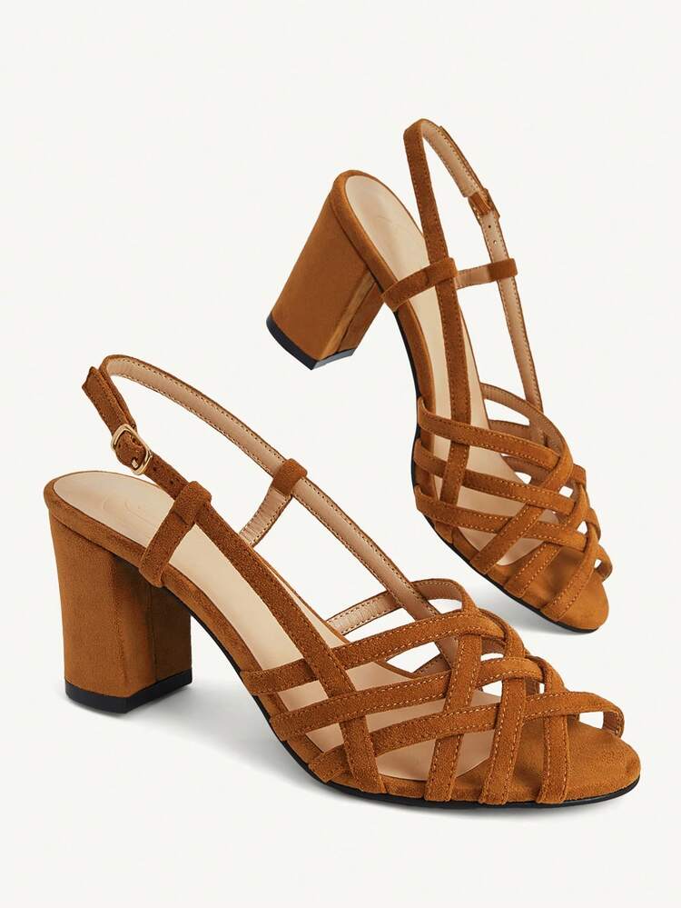 CUCCOO CHICEST Women's Round Toe Thick Heel Silver Buckle Hollow Woven Elegant High Heel Sandals For Christmas