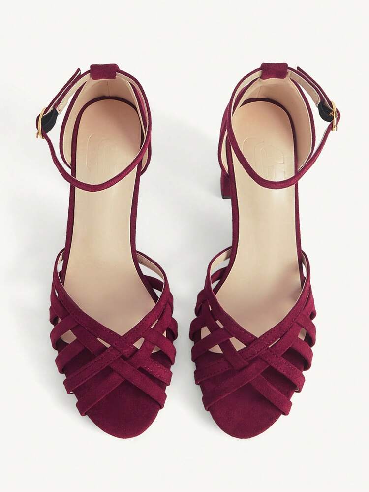 CUCCOO CHICEST Women Shoes Summer And Summer New Hollow Woven Peep Toe Round Toe Thick Heel With Buckle 8.5cm Women's High Heel Sandals Suede Solid Color Elegant Versatile Daily Dating Women's Shoes Summer Shoes Wedding Shoes Bride Shoes