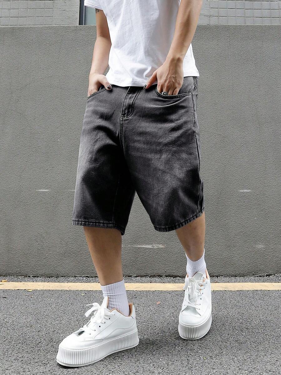 Manfinity EMRG Men's Casual Pocketed Zipper Denim Shorts - Black - View 1