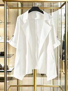 GlowEve CURVE Plus Size Women Solid Color Casual Versatile Long Sleeve Blazer Jacket - White - View 1