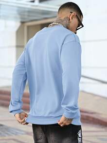 Devon Thys Men's Casual Solid Color Crew Neck Long Sleeve Pullover Sweatshirt, For Fall - Baby Blue - View 2