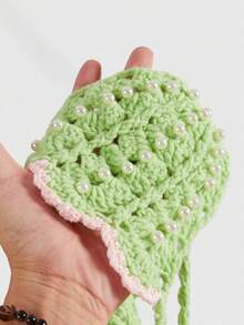 ROMWE Áo len cổ yếm buộc dây phía trước đính ngọc trai giả - màu xanh lá - Xem 6