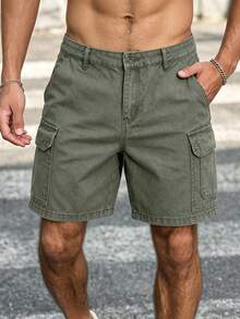 EGENSIO Men's Casual Denim Cargo Shorts, Summer - Army Green - View 8