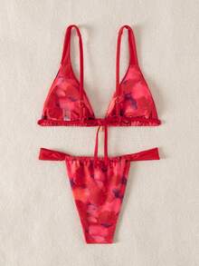 Women's Summer Beach Tie-Dye Sexy Bikini Set (Random Print) Red Bikini Set - Multicolor - View 3