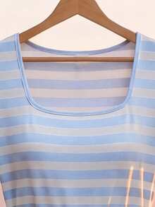 Franclia Robe décontractée à manches courtes ajustée pour femmes grandes tailles - Bleu ciel - Voir 8