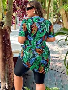 Swim  Burkini de talla grande para mujer con estampado aleatorio - Negro - Ver 2