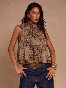 SHEIN Glamour 女士性感豹纹露背无袖上衣，夏季 - 棕色 - 查看 2